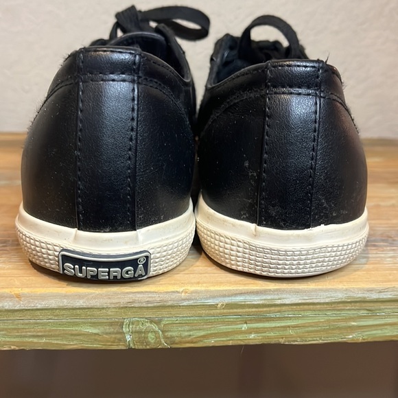 Superga Black Faux Leather Sneakers Womens Size 7 1/2 - Picture 4 of 6